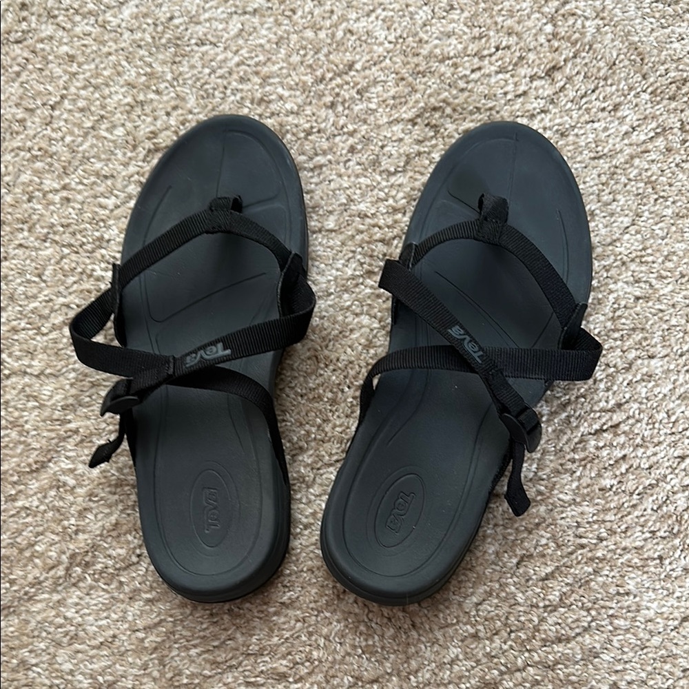Teva Black Strappy Flip Slide Sandals